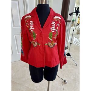 Don't Mess With Texas PS Embroidered Western‎ Red Cotton Button Jacket Rare